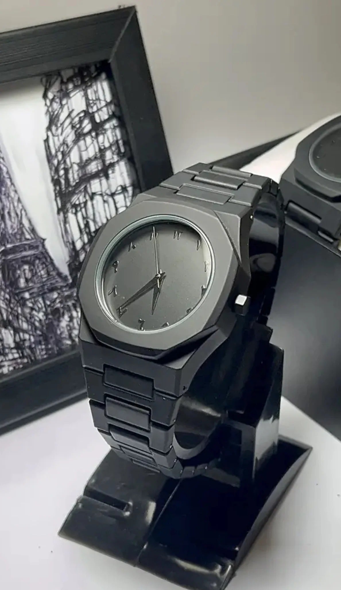 Emporium Bazaar Full Black Aura Quartz Watch – All Black Octagon Dial Men's Watch Pakistan