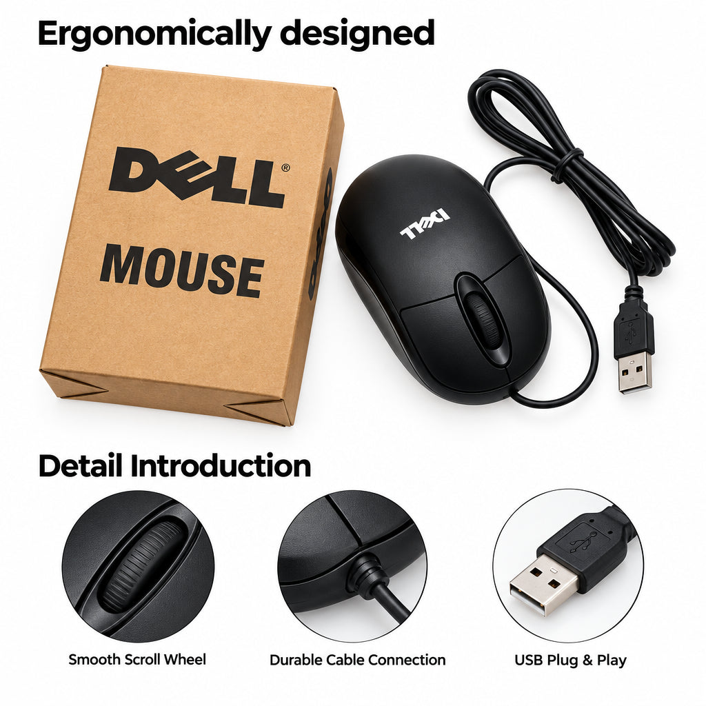 Emporium Bazaar Dell USB Wired Optical Mouse – Plug and Play Office Mouse Price Pakistan