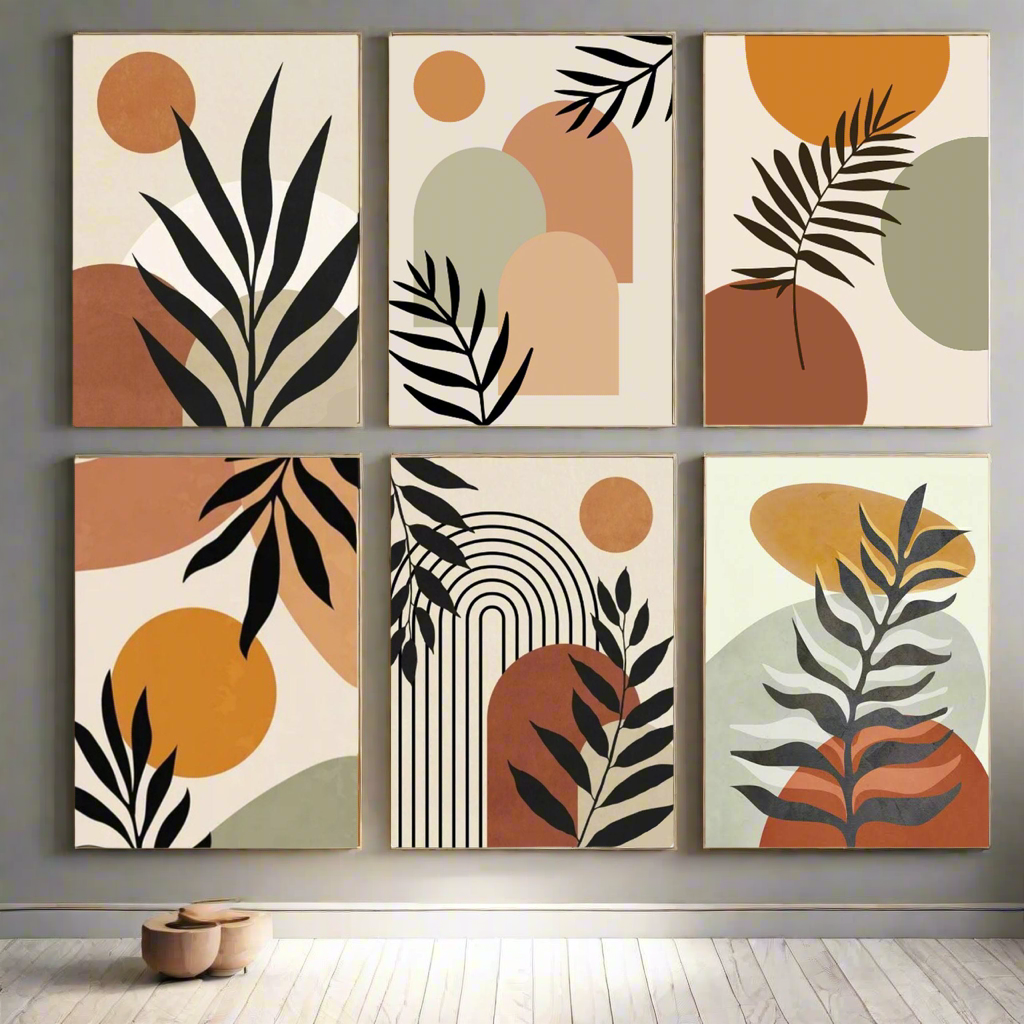 Set Of 6 Abstract Wooden Canvas Art