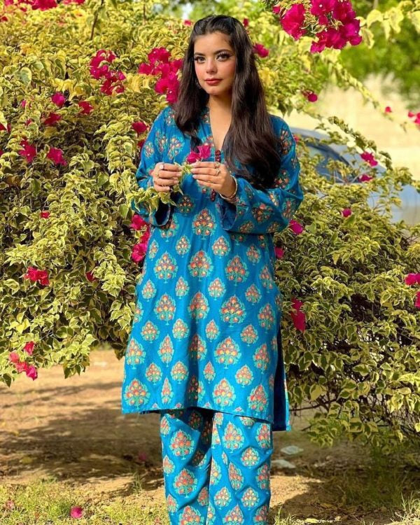2 Pcs Stitched Leaf Print