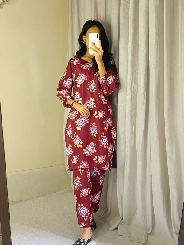 2 Pcs Stitched Gulab Print