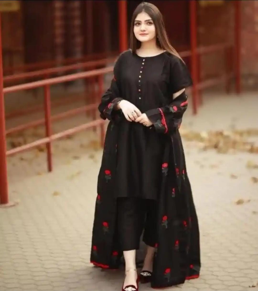 3 Pcs Stitched Embroidered Gown