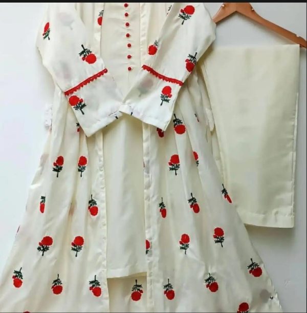 3 Pcs Stitched Embroidered Gown