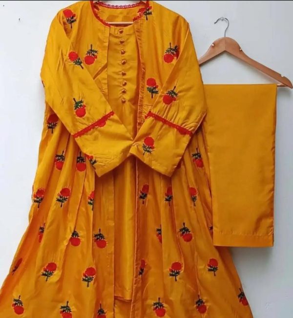 3 Pcs Stitched Embroidered Gown
