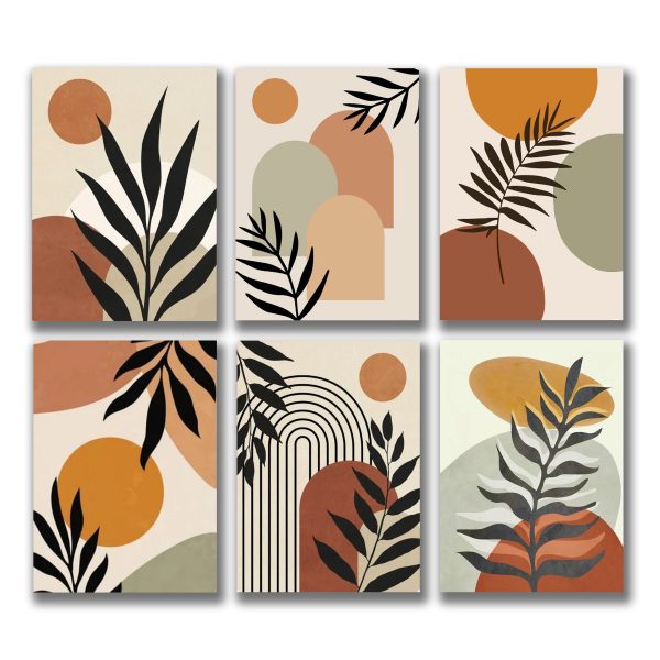 Set Of 6 Abstract Wooden Canvas Art