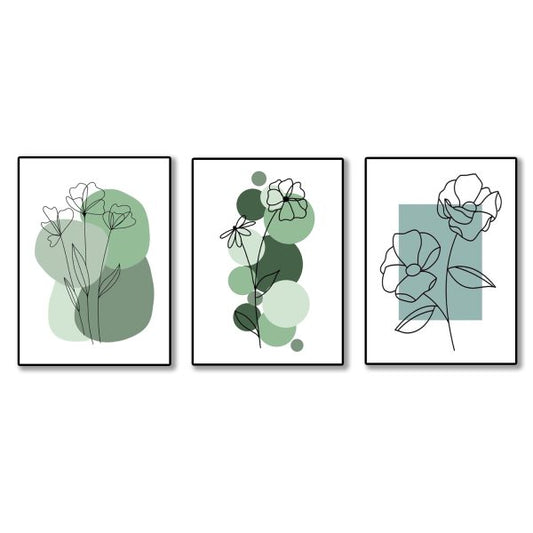 Set Of 3 Abstract Plant Art Wooden