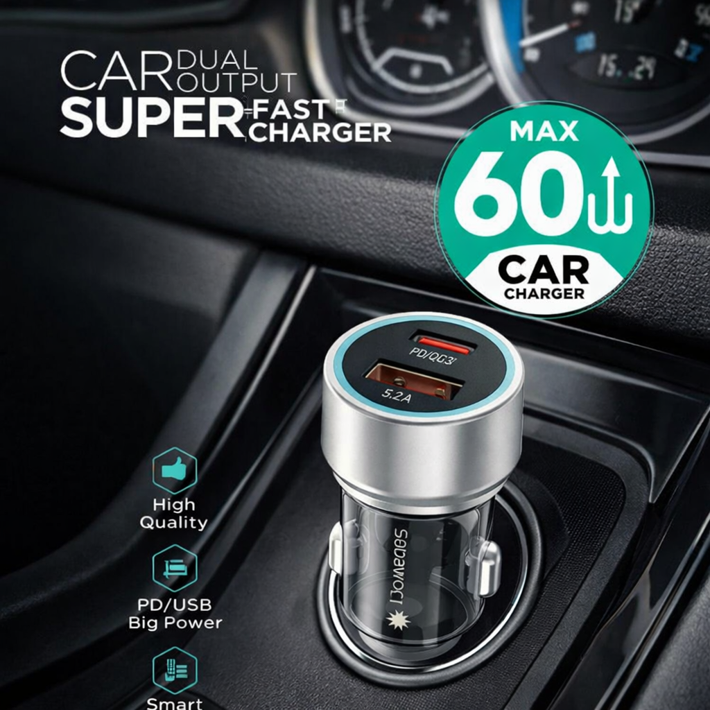 60W Fast Car Charger (PD + USB)