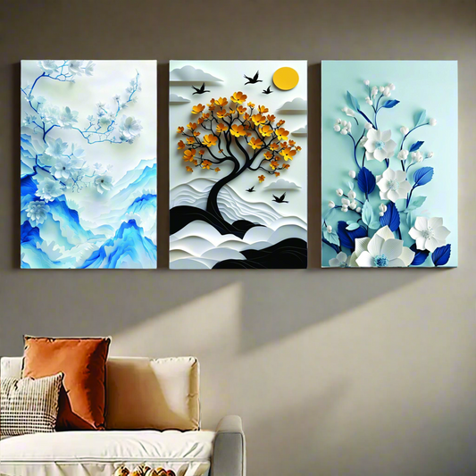 Set of 3 Flower Tree Art
