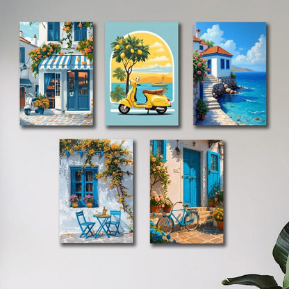 Set Of 5 Italian Vintage Homes Art