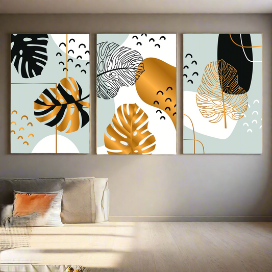 Set of 3 Leaves Canvas Art