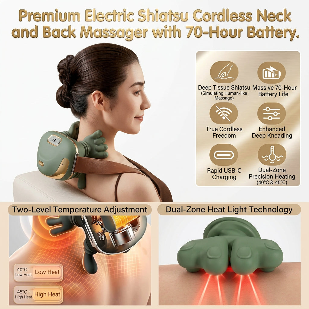 Emporium Bazaar Heated Neck Massager – USB-C Charging and Heat Settings Illustration | Pakistan