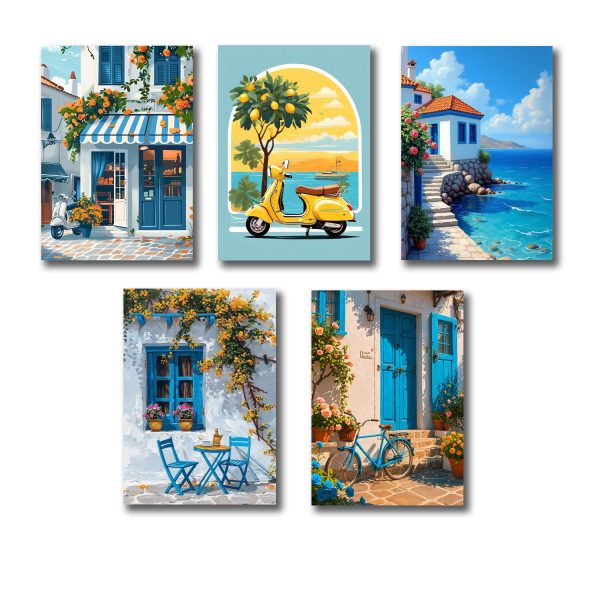 Set Of 5 Italian Vintage Homes Art