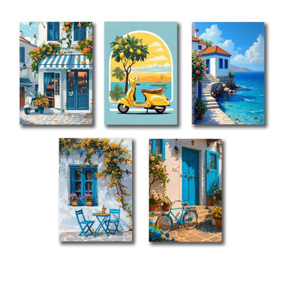 Set Of 5 Italian Vintage Homes Art