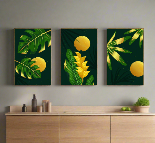 Set of 3 Abstract Sun Leaf Wall Art