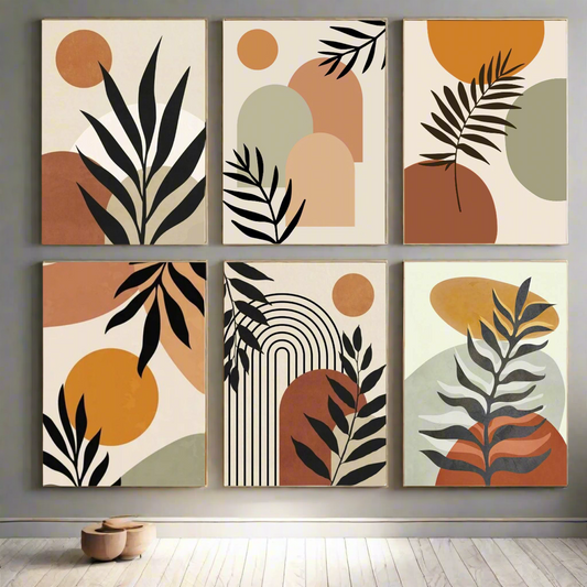 Set Of 6 Abstract Wooden Canvas Art