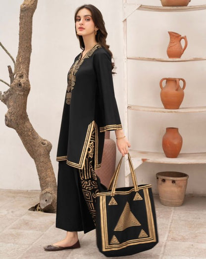 Linen Print Dress & Bag