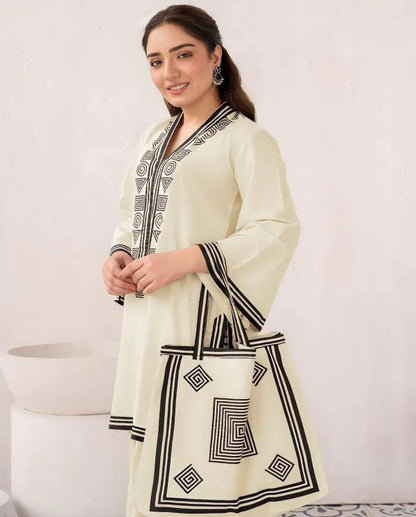 Linen Print Dress & Bag