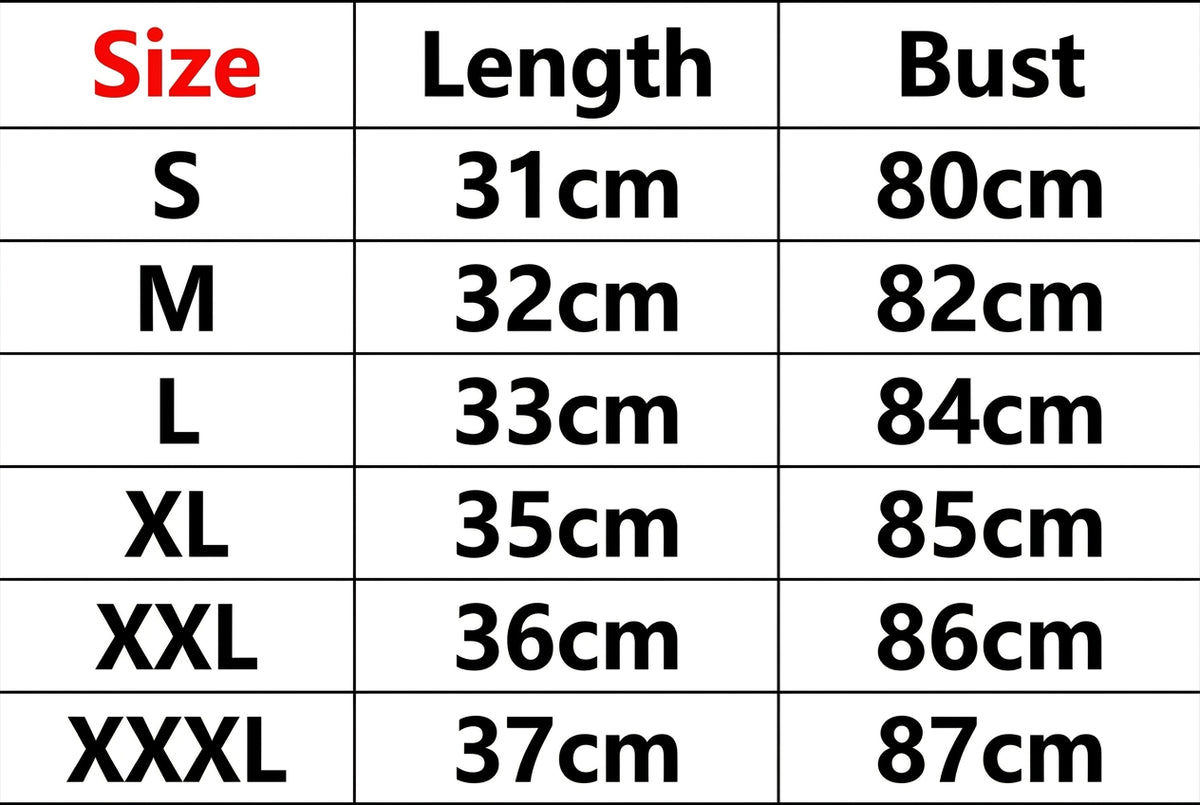 Size chart for Hot Shaper Uperwear