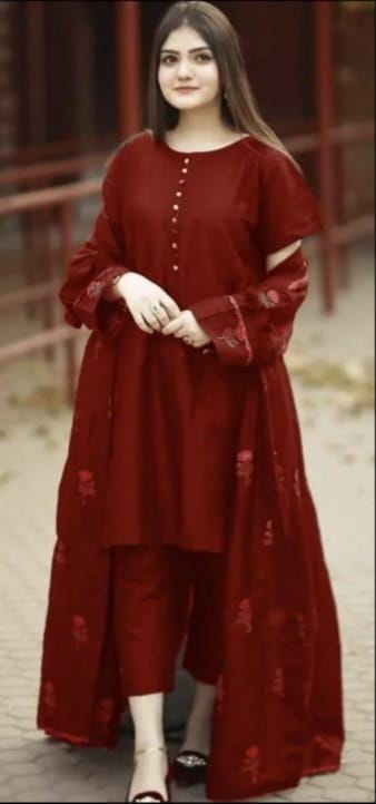3 Pcs Stitched Embroidered Gown