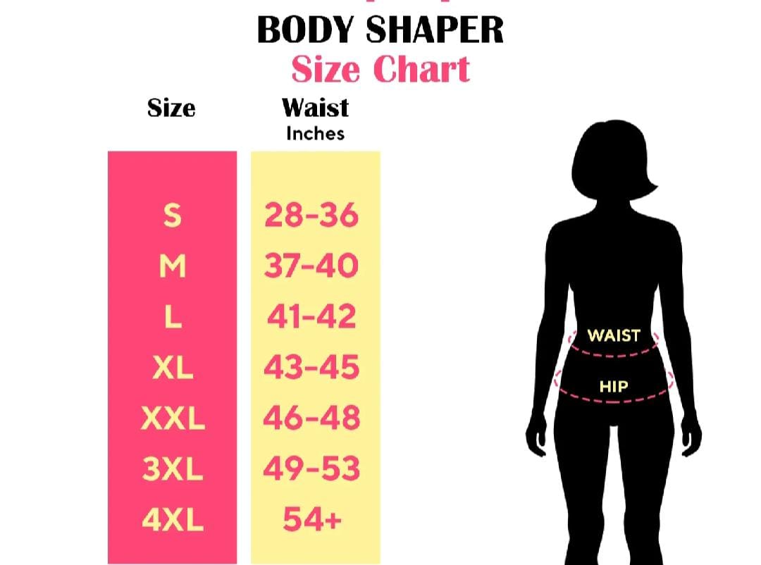 Size chart for Half body shaper