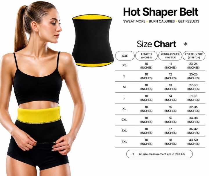 Size chart for Waist & Tummy Shaper Belt