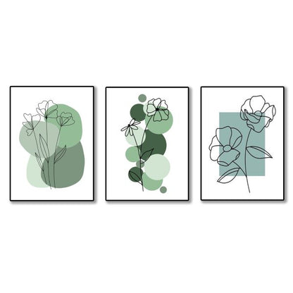 Set Of 3 Abstract Plant Art Wooden